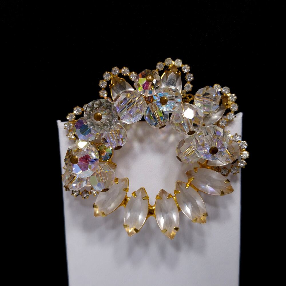 Vintage Juliana Clear Beaded Brooch, D & E Reference #7518, Gold Plated, 1960s